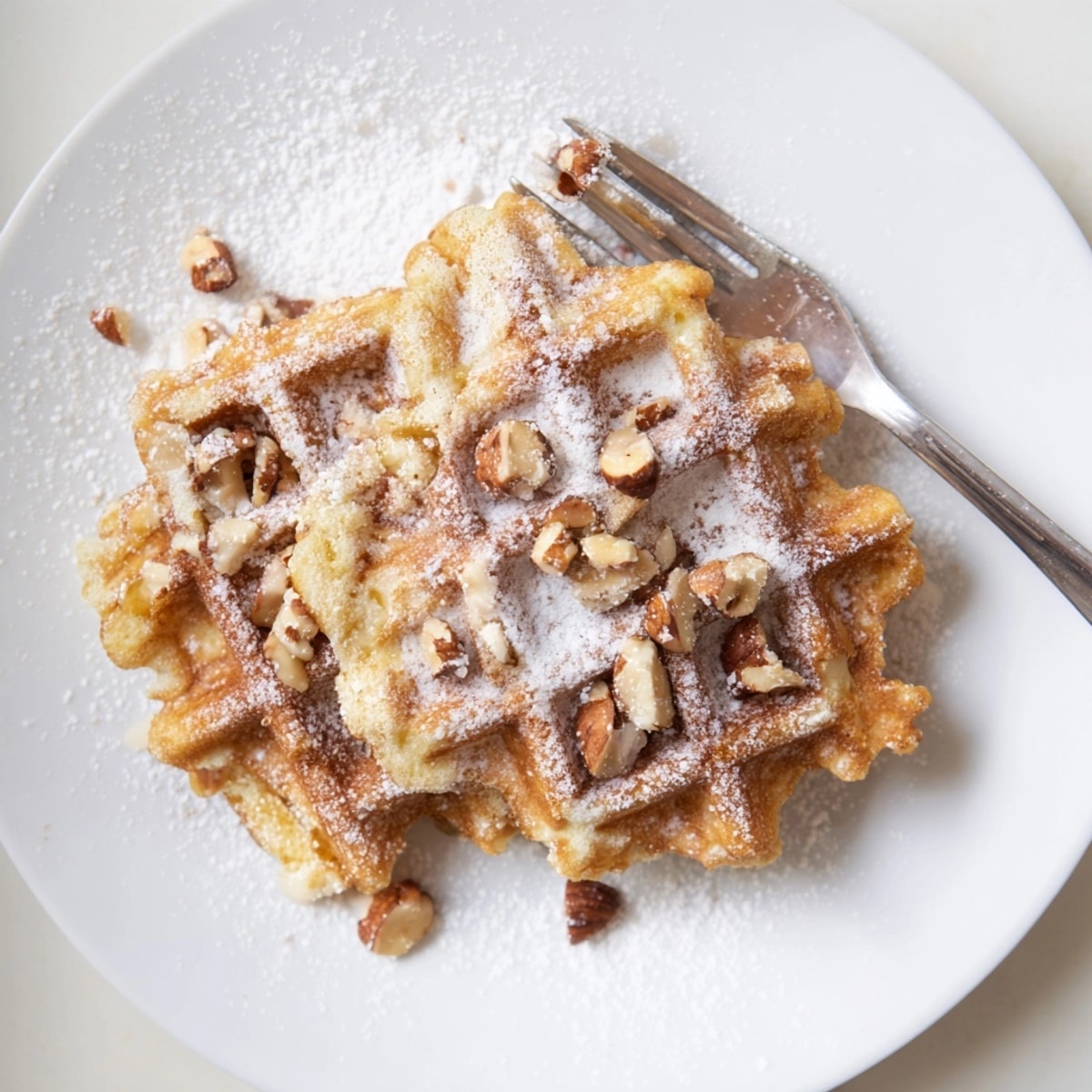Homemade Ricotta Lemon Hazelnut Waffles sizzling on the iron, breakfast couldn't get much better.