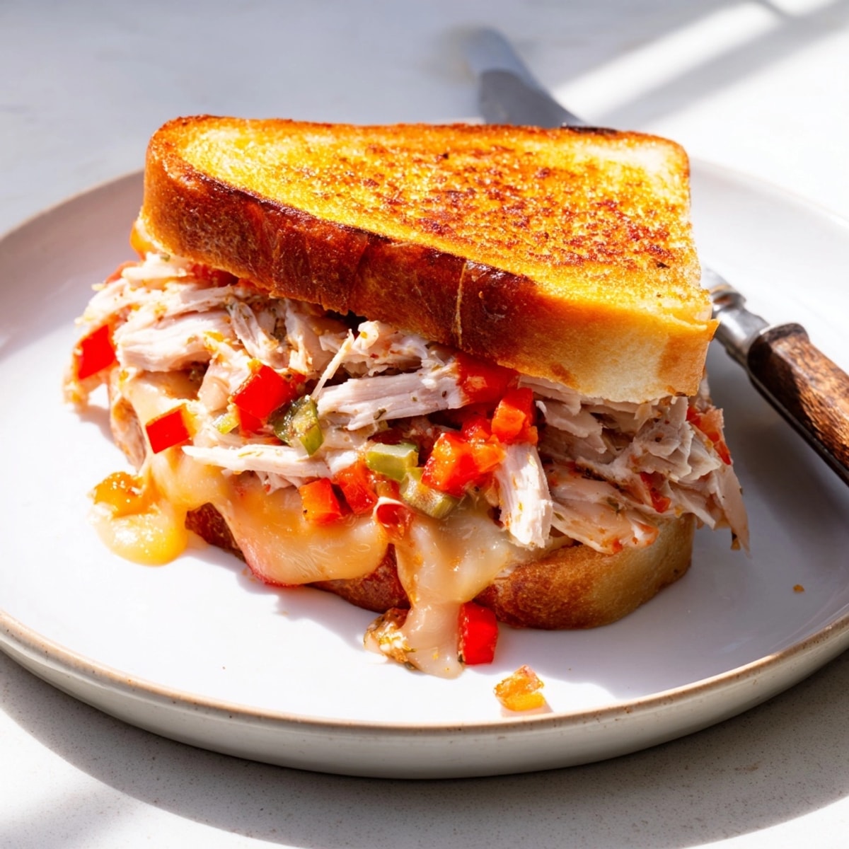 Close-up showing savory Cajun Turkey Cheddar Toasties, grilled to perfection and ready-to-eat.