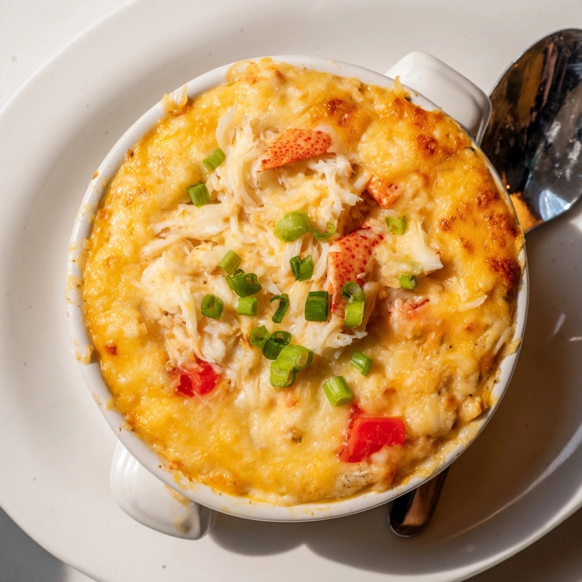 Golden, bubbly Cheesy Cajun Crab Dip beckons with creamy texture and spicy seafood aroma.