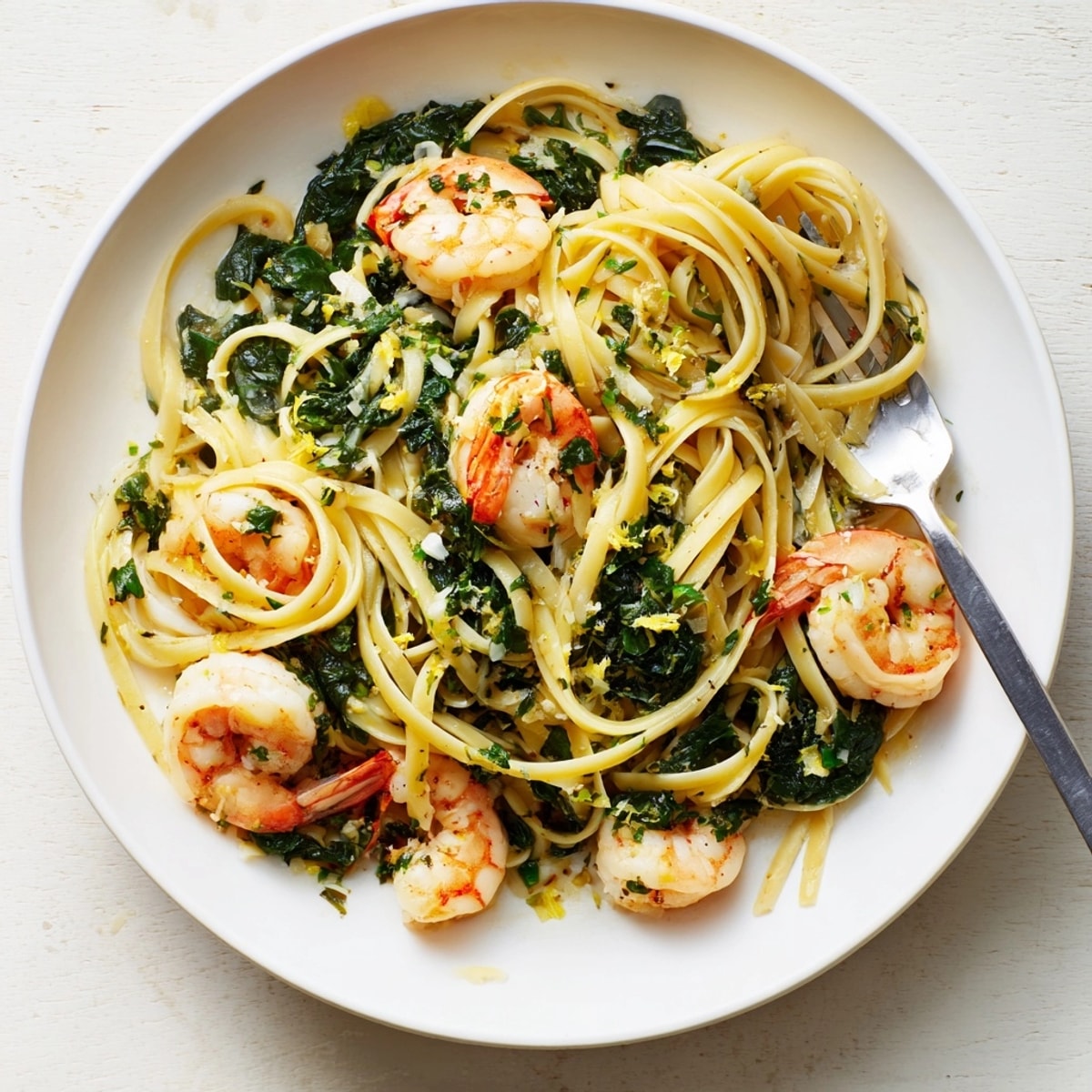 Homemade Shrimp Spinach Herb Pasta features tender shrimp, vibrant greens, and a savory sauce.