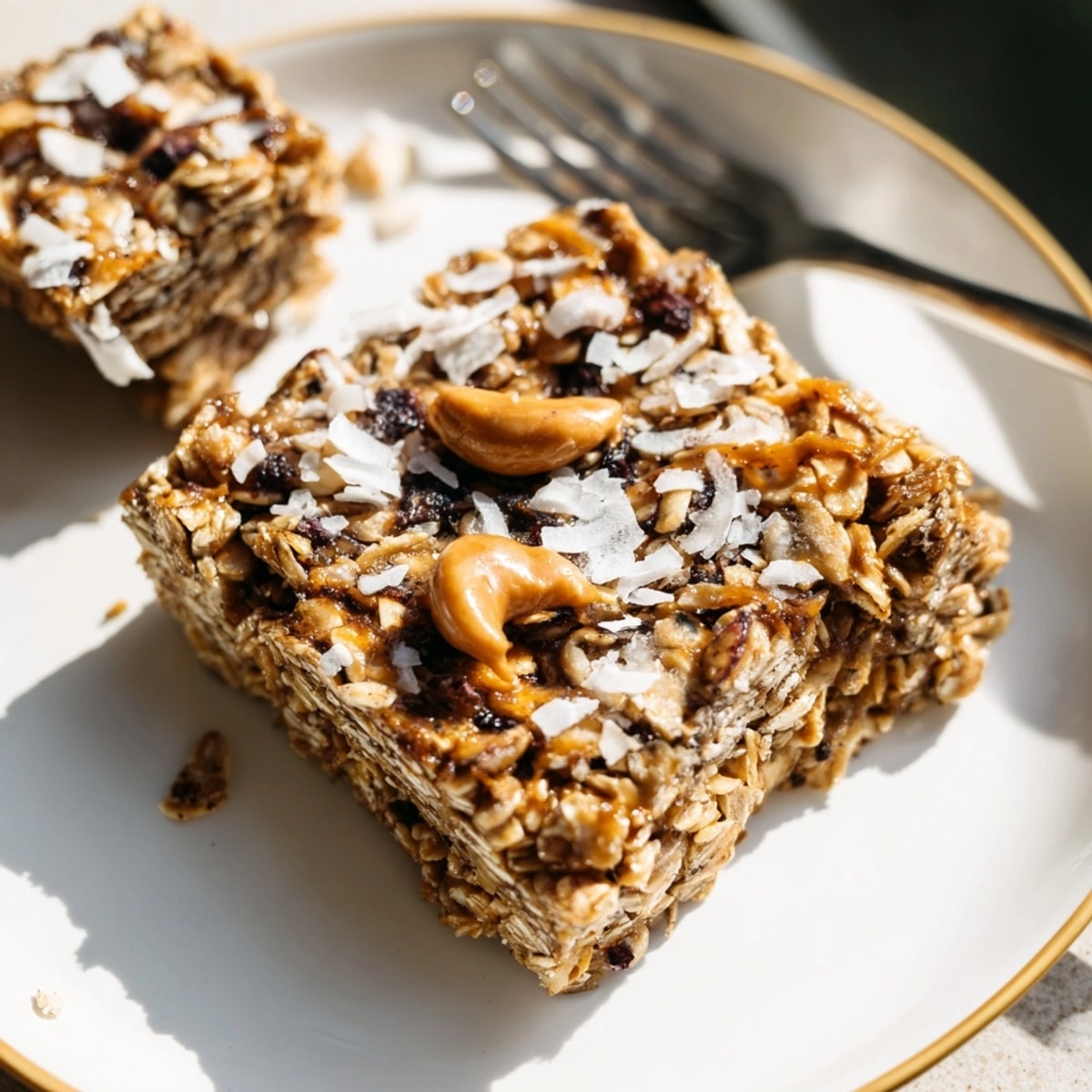 Homemade Peanut Butter Flax Granola Squares taste amazing as an easy breakfast snack.