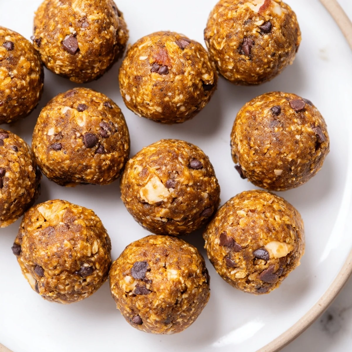 Healthy no-bake Gingerbread Pumpkin Muffin Energy Bites, perfect for snacking any time.  