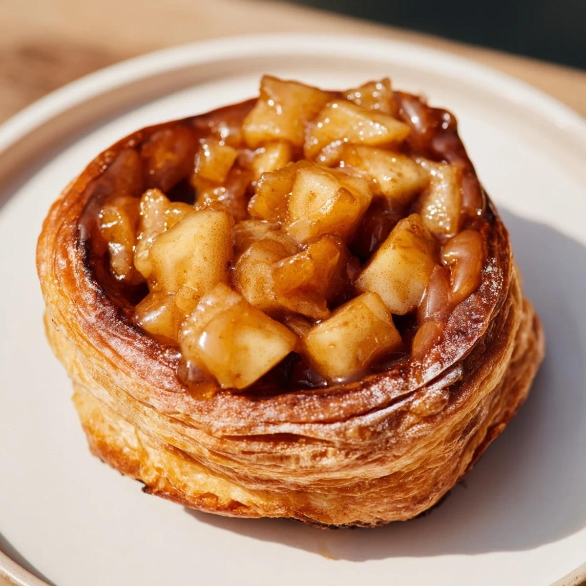 Flaky caramel apple puff pastry donuts drizzled with rich caramel glaze, perfect for fall.