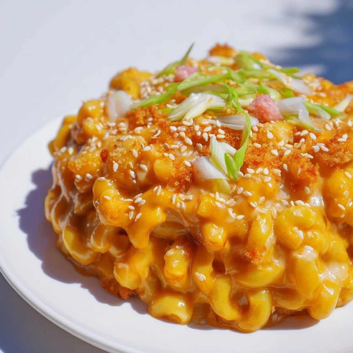 Creamy Katsu Curry Mac & Cheese with crispy panko, a fusion comfort dish.  