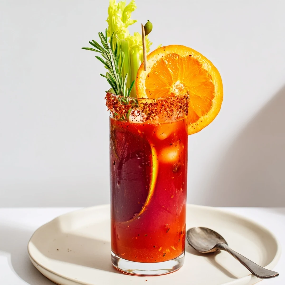 Vibrant Spicy Fall Mocktail: Smoky Bloody Cranberry in tall glasses with garnishes.  
