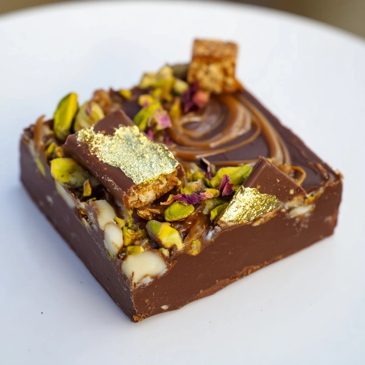 Fabulous Chocolate Bar Inspired Creations drizzled with spiced date caramel and edible gold.  