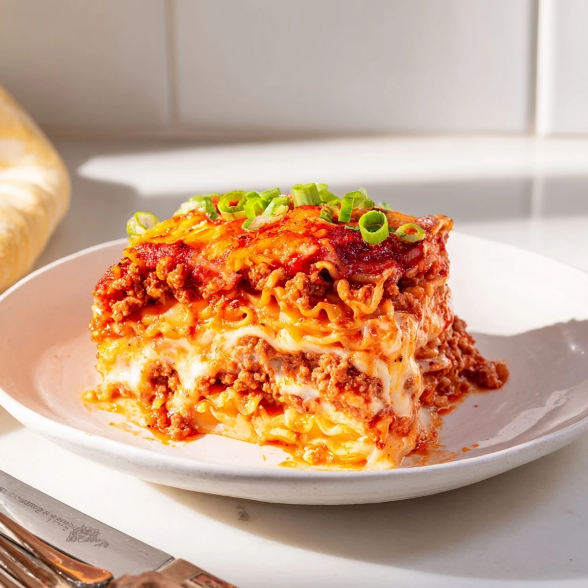 Rich and hearty spicy ramen lasagna featuring creamy layers and a spicy kick.