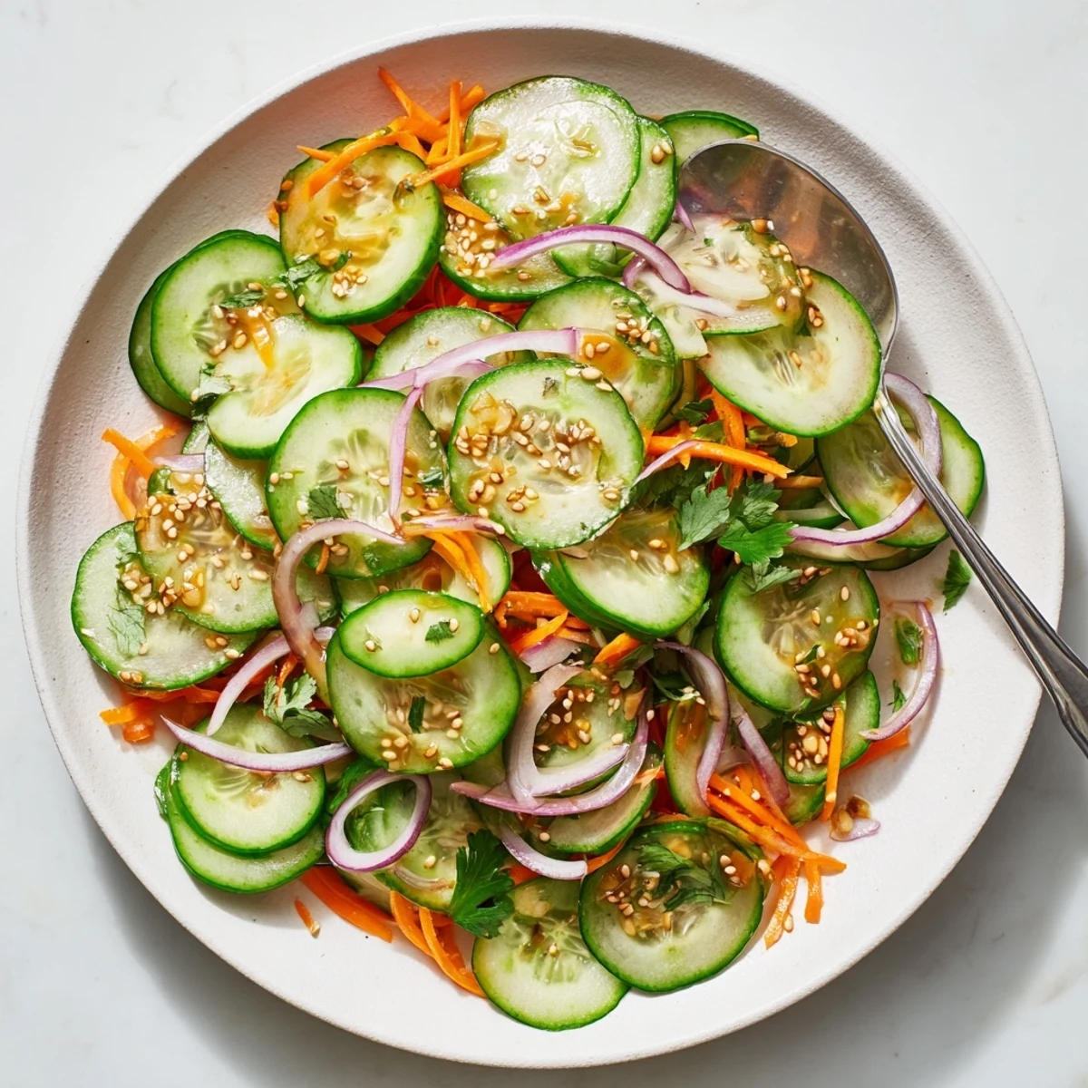 Savory Cucumber Salad Remix featuring crunchy veggies, ideal as a light side dish.