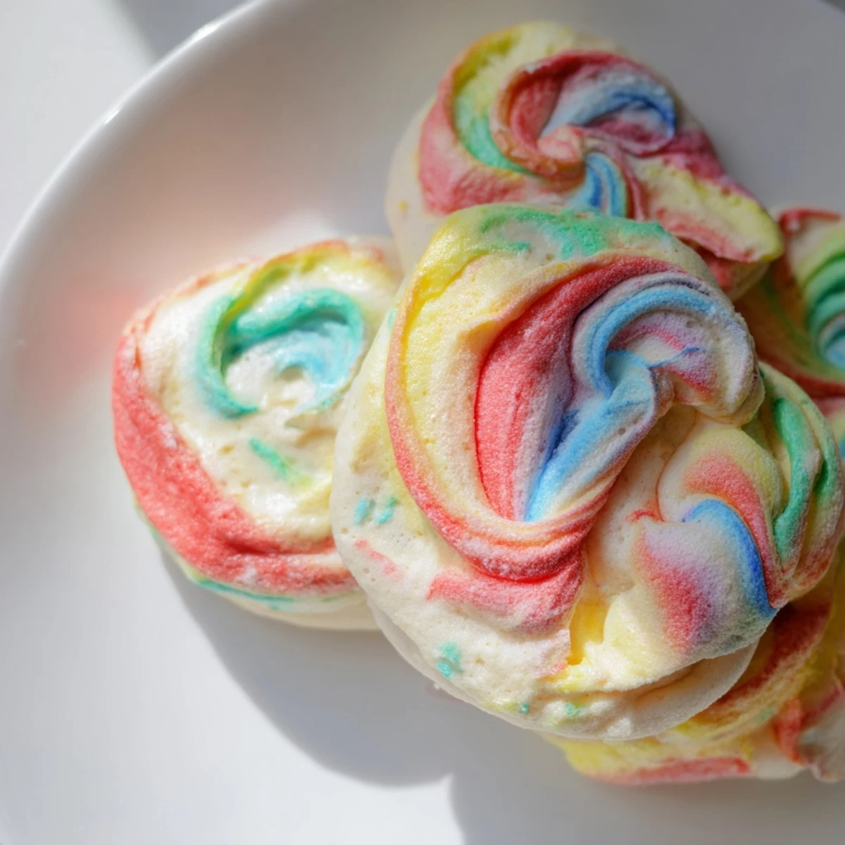 Fluffy cloud bread in vibrant rainbow colors, perfect for colorful breakfast fun.  