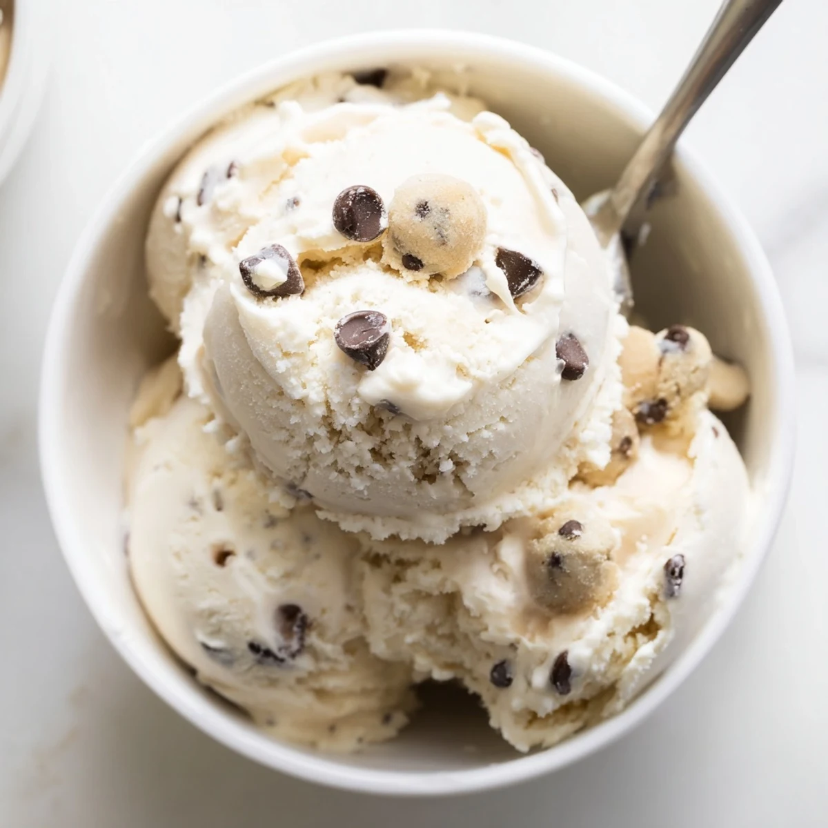 Indulge in guilt-free Cottage Cheese Ice Cream with Cookie Dough, rich and delicious.  