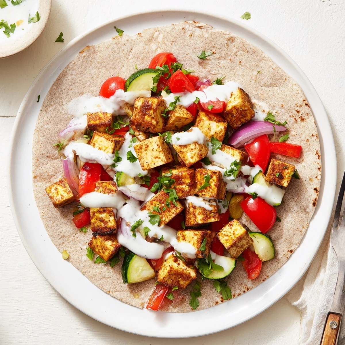 A colorful vegan viral recipe re-make featuring roasted tofu and fresh veggies.  