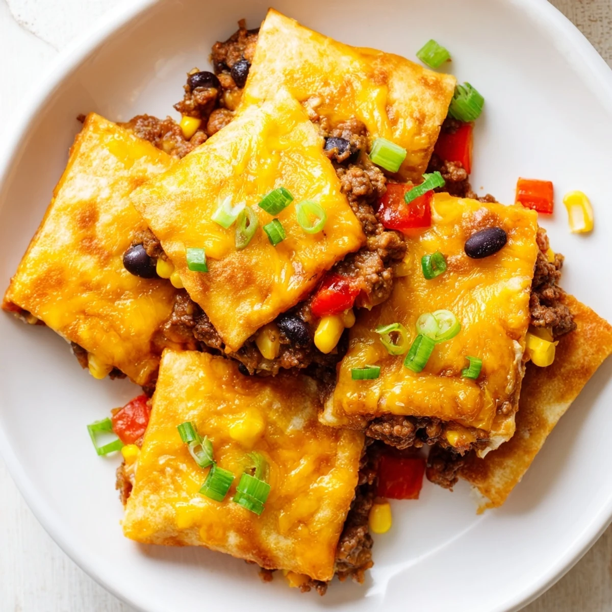 Sheet pan quesadillas with beef: a baked, cheesy, golden delight with savory meat filling.