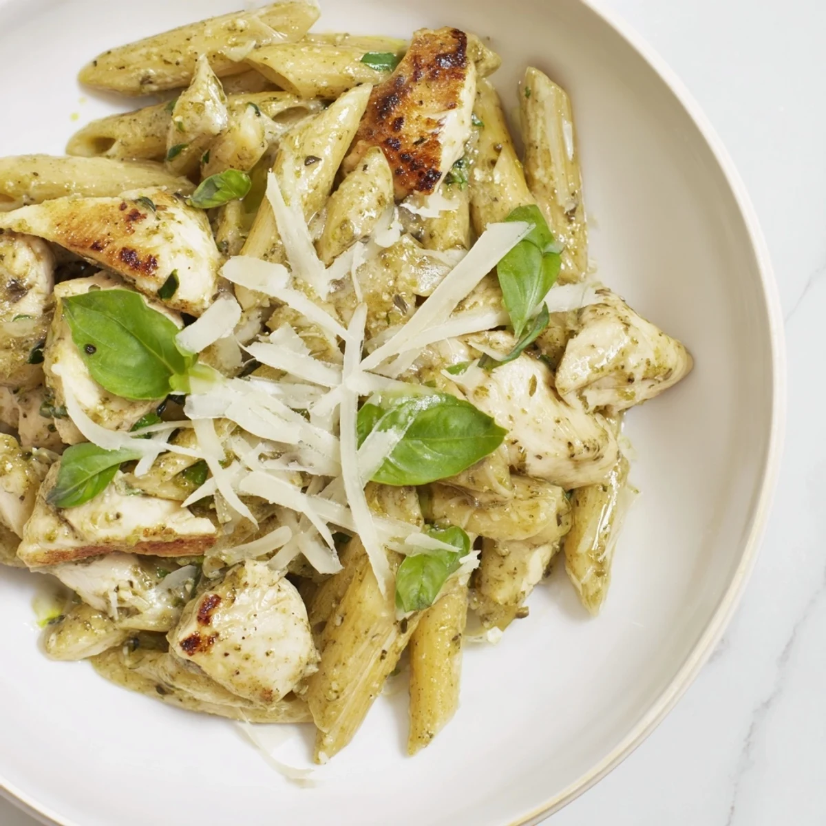 Imagine the flavors: this Creamy Pesto Penne & Chicken boasts perfectly cooked pasta with basil-infused cream.