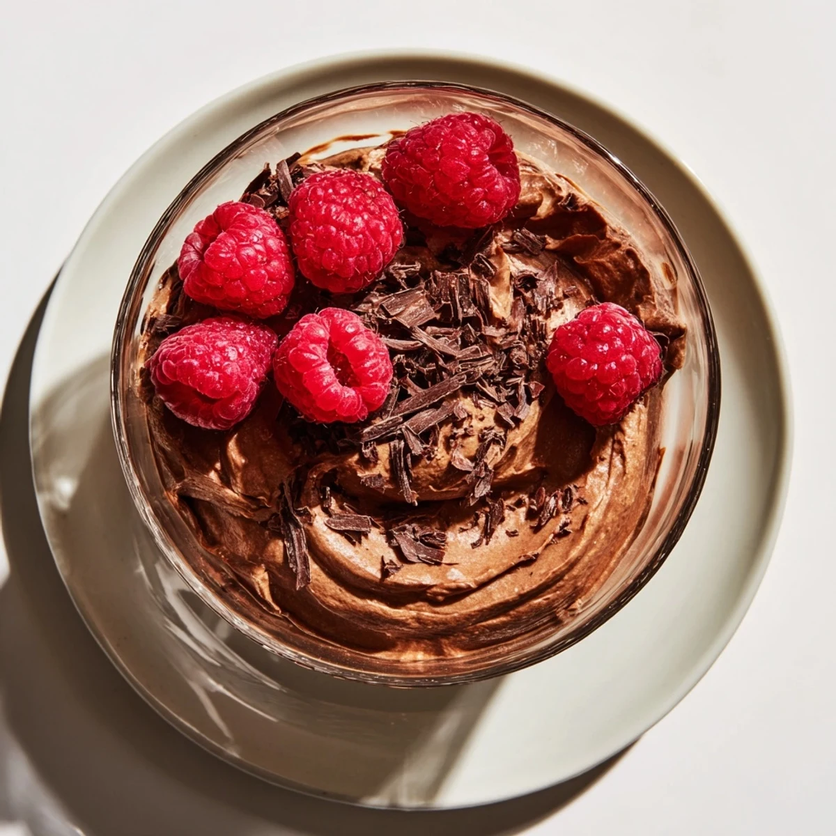 Fresh raspberries provide a lovely color contrast to the rich Avocado Chocolate Mousse, ready to eat.