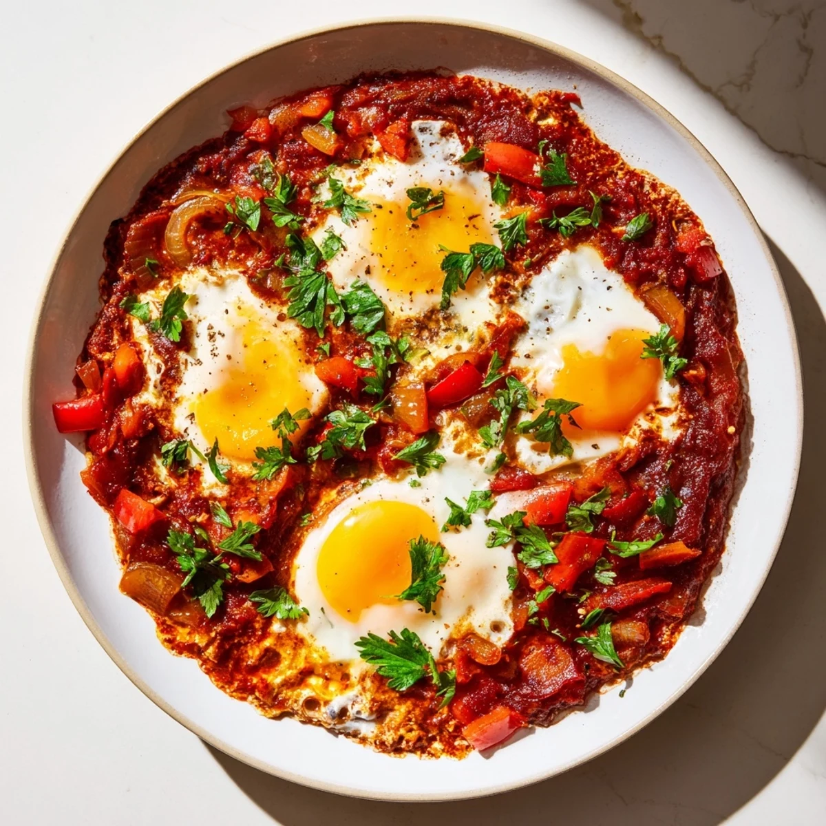 Smell the spices in this delicious Savoury Baked Eggs in Tomato Sauce, a gluten-free main.