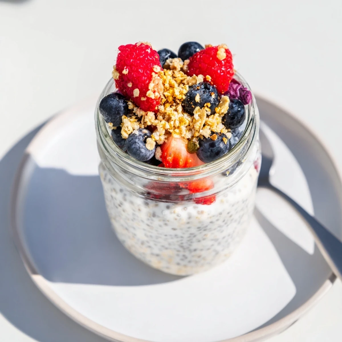 Delicious, layered overnight oats in jars, showcasing vibrant berries and creamy, textured oats.