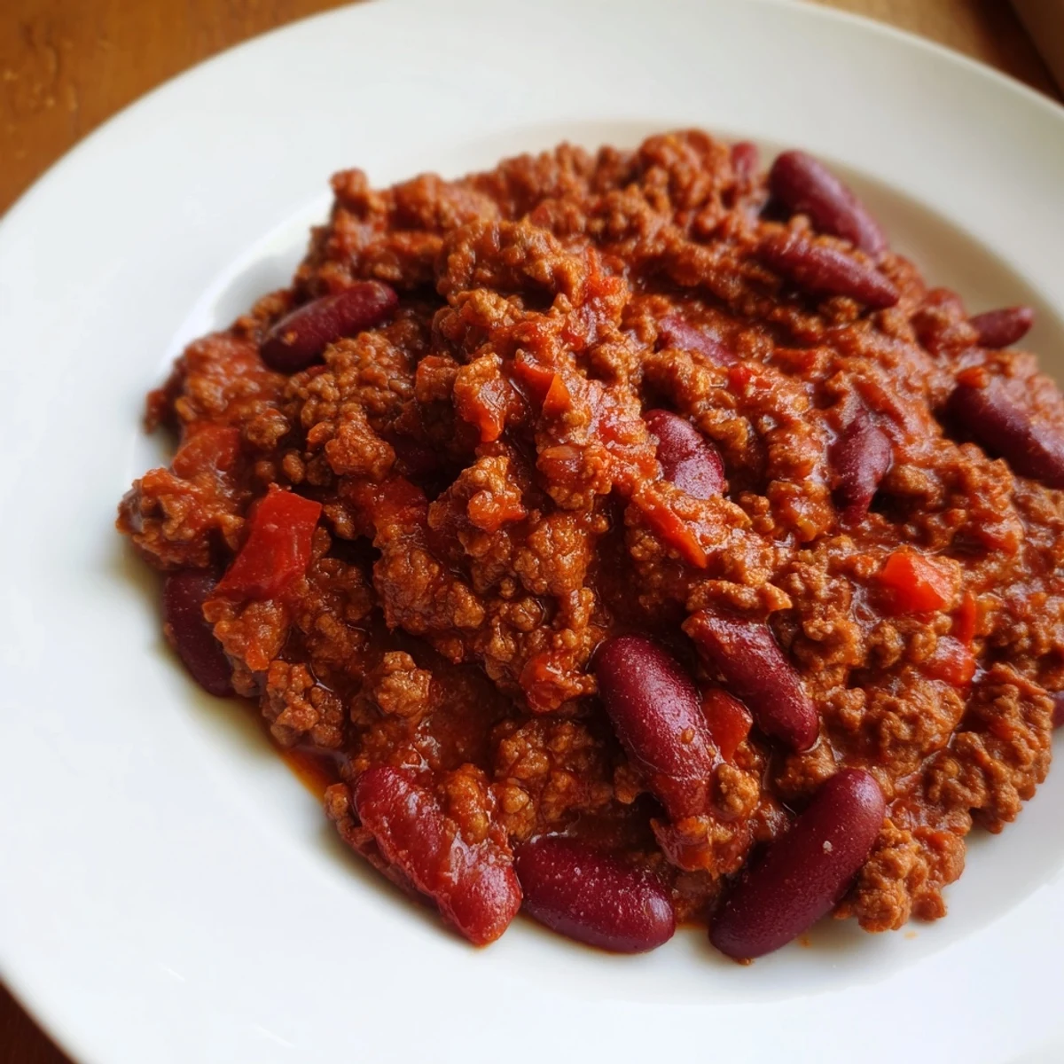 Hearty, slow cooker Secret 4-Ingredient Chili, simmering, and richly aromatic, ready to be served.