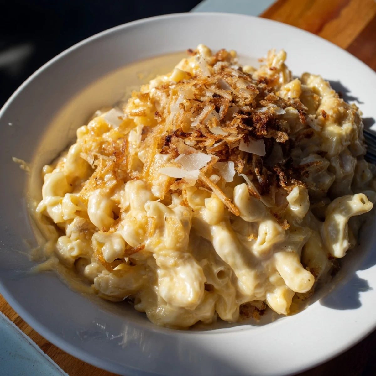 Golden-brown, bubbly Old-Fashioned Baked Mac & Cheese with a crispy breadcrumb topping, a comfort food classic.