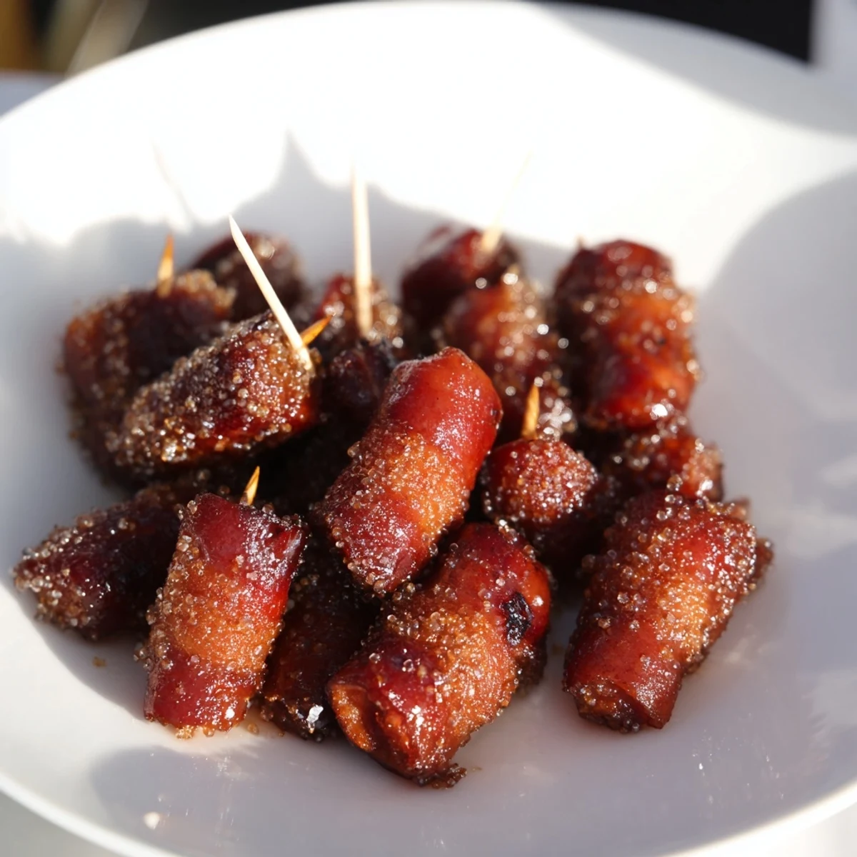 Golden brown 3-Ingredient Bacon-Wrapped Smokies are perfectly arranged on a baking sheet, ready to be enjoyed.