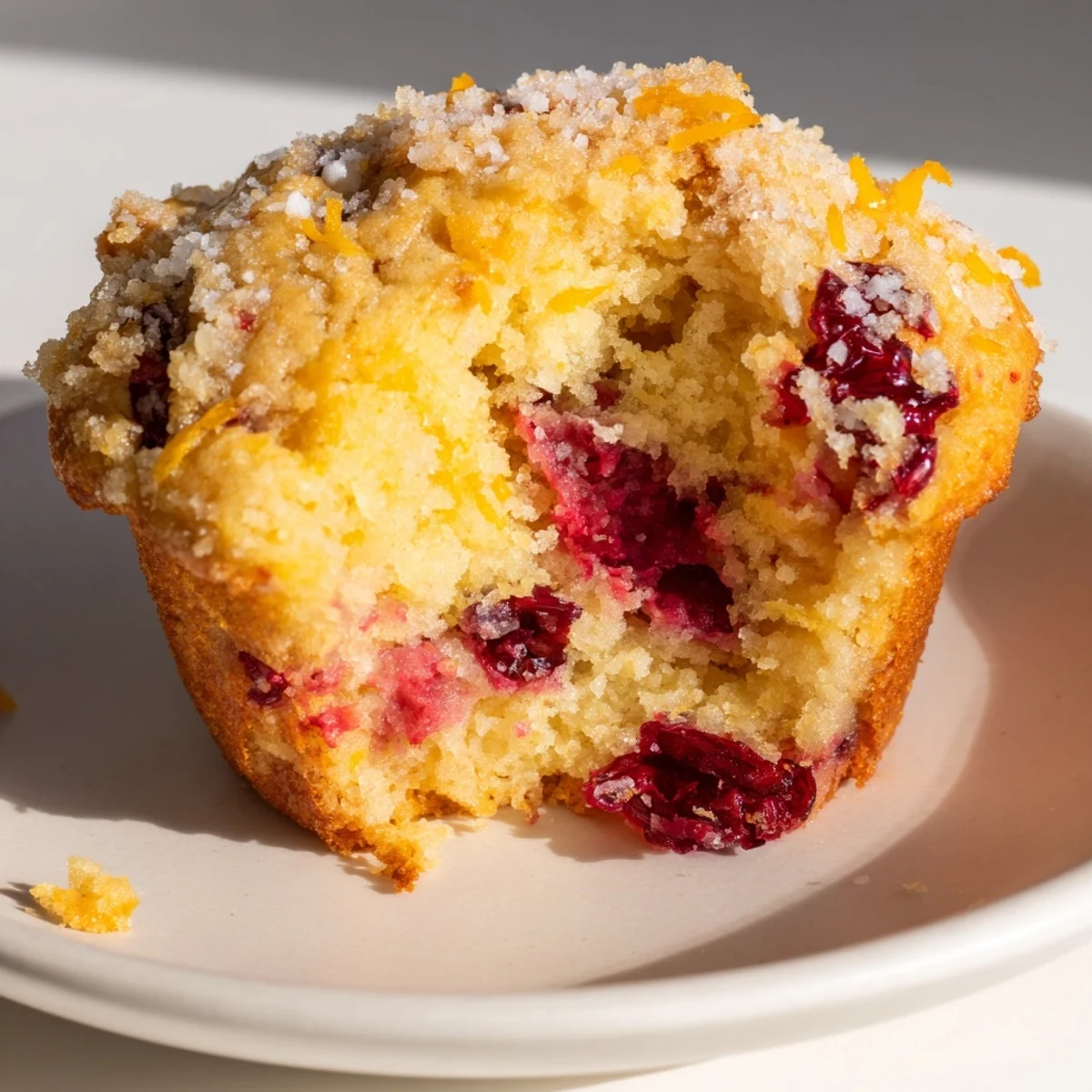 Freshly baked Quick Festive Cranberry Orange Muffins, slightly domed, boasting a perfect balance of tart and sweet.