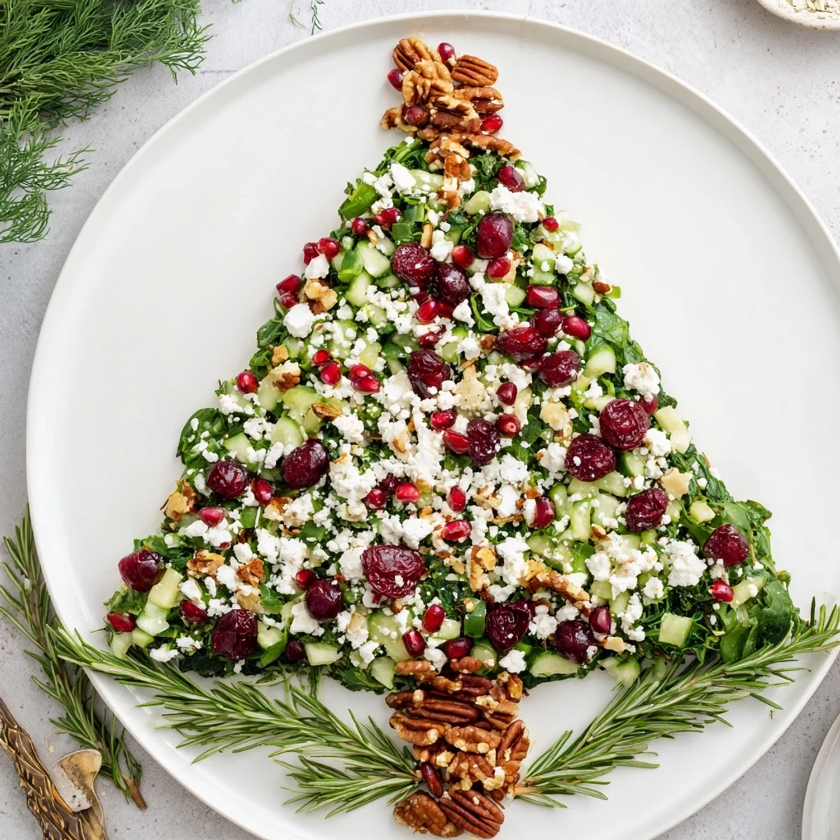 Festive Cranberry & Feta Cheese Tree Dip salad: A colorful appetizer bursting with sweet cranberries and salty feta.
