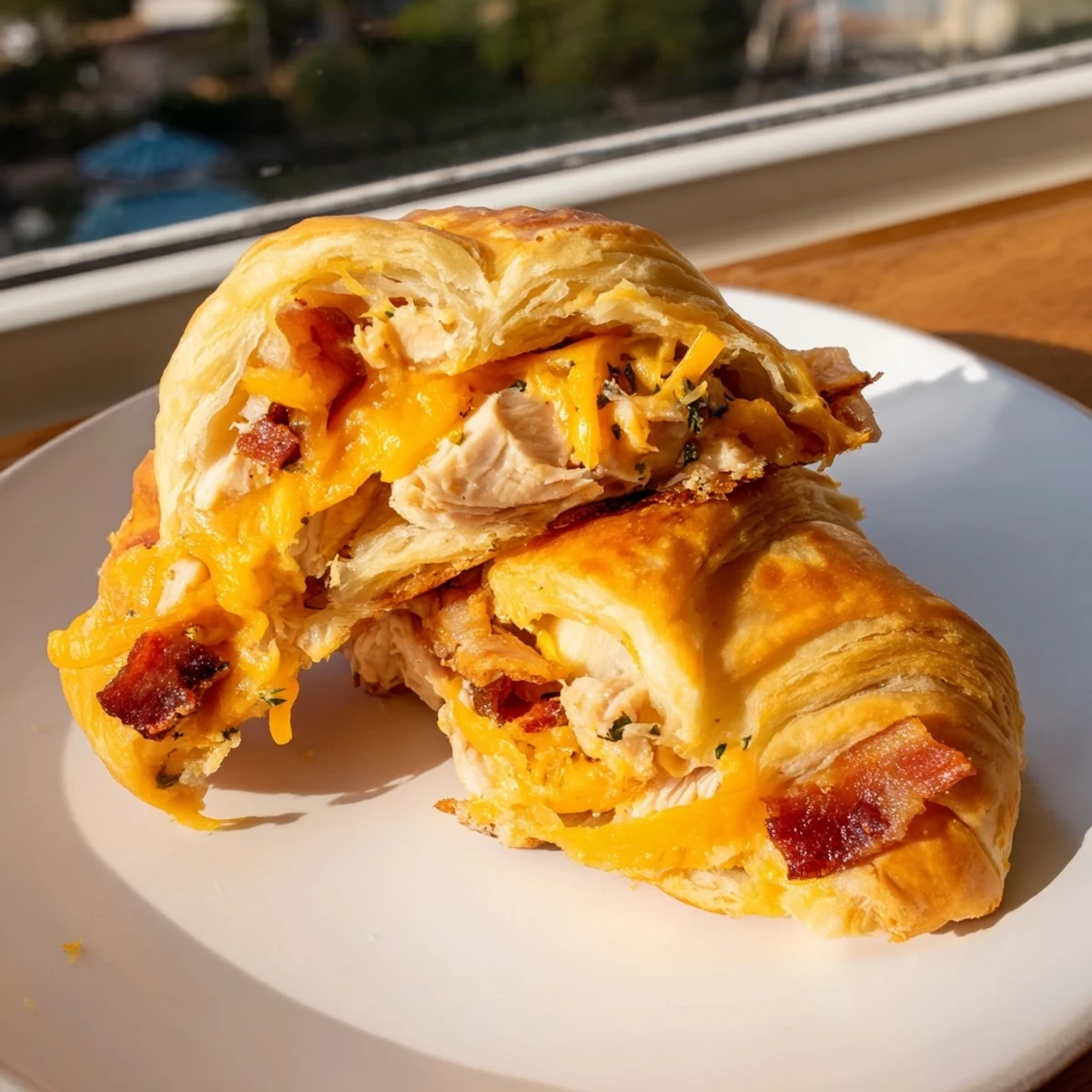 Mouthwatering image of flaky Cheesy Chicken and Bacon Crescent Rolls, a savory appetizer perfect for sharing.