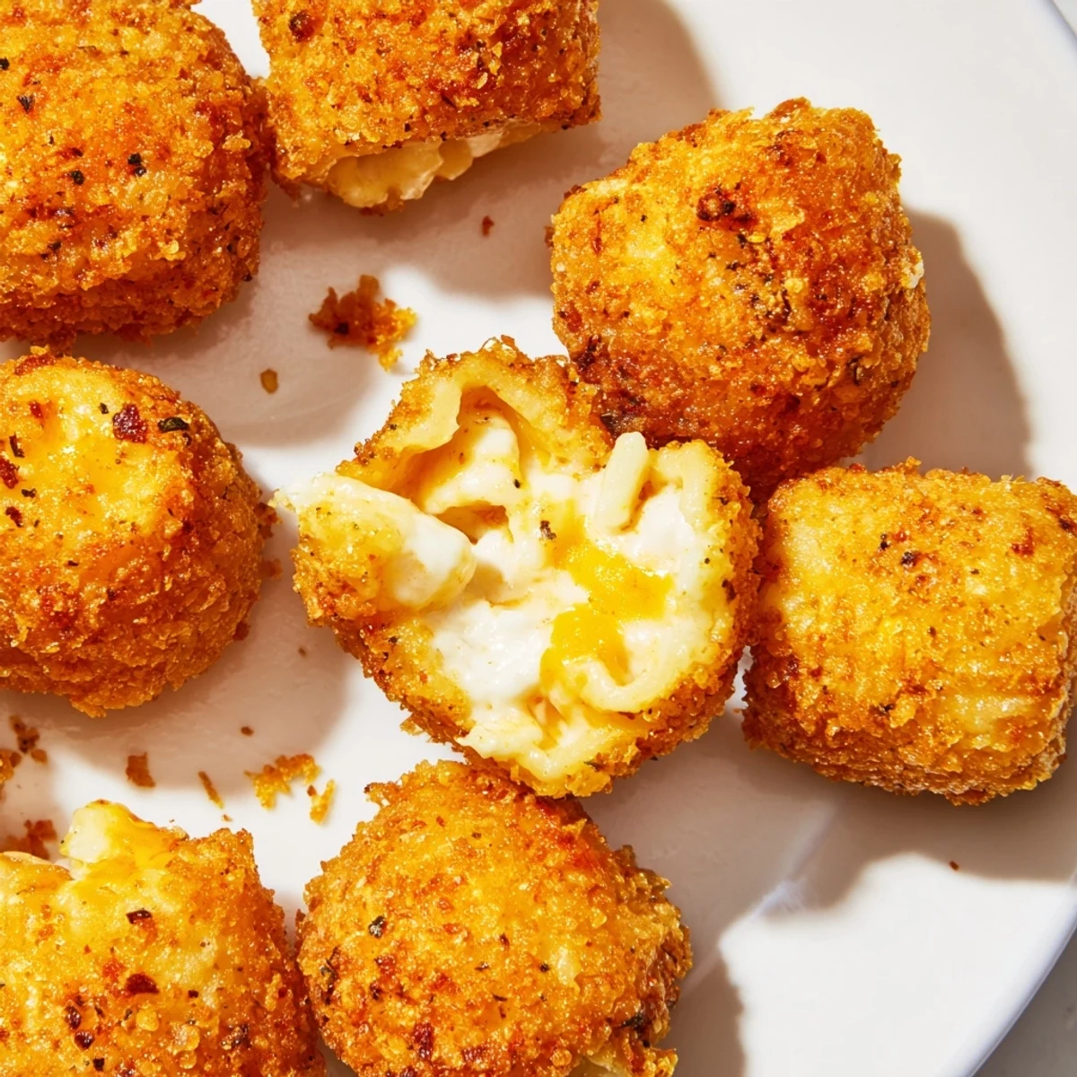 Golden, crispy Ditalini Mac and Cheese Bites, ready to enjoy as a flavorful appetizer for a crowd.