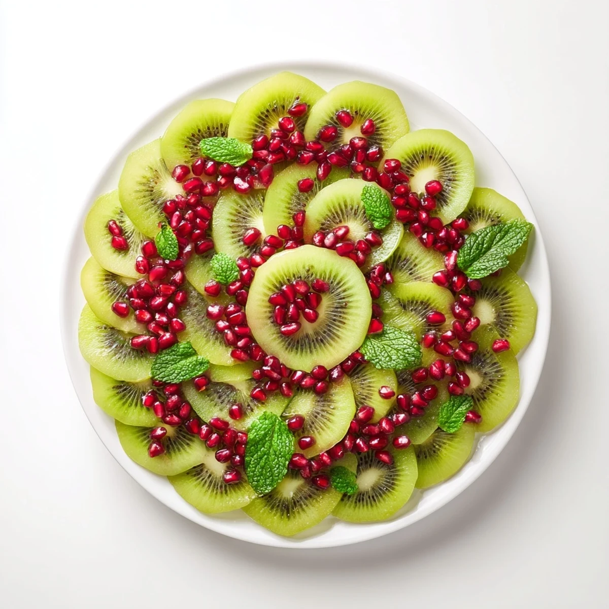 Bright green kiwi and ruby red pomegranate seeds create a beautiful Christmas wreath recipe.
