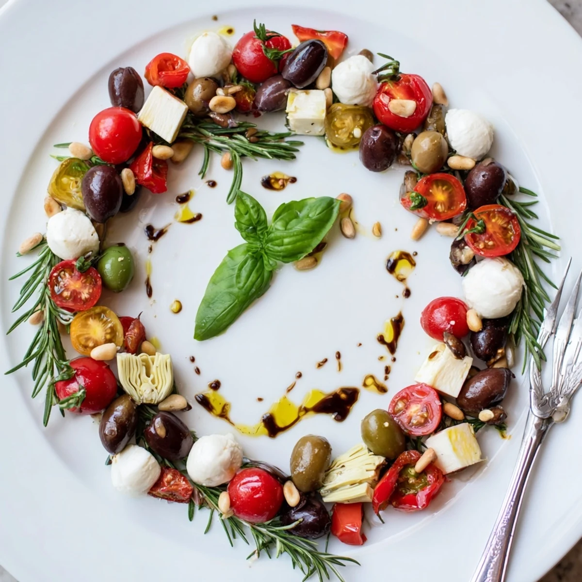 A beautiful Olive and Cherry Tomato Garland Board: imagine juicy tomatoes and briny olives arranged artfully.