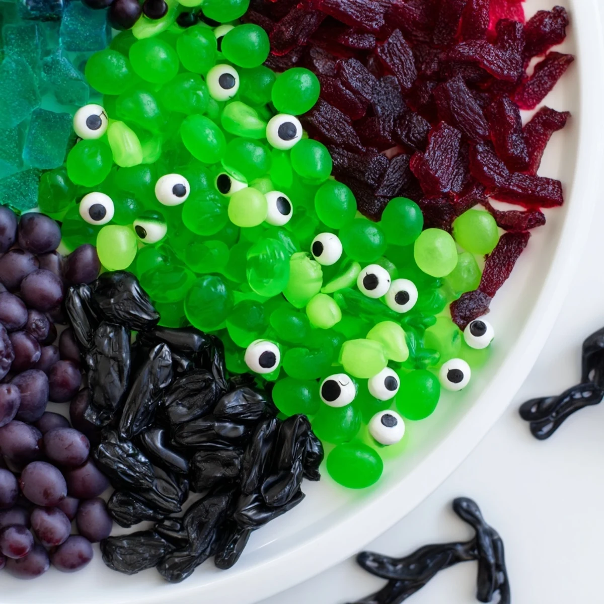 Get ready for a delicious Poison Apple Candy Platter: A tempting assortment of candies, perfect for guests.