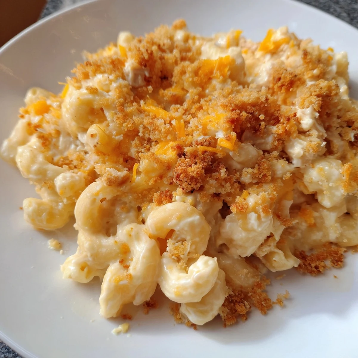 Creamy Struggle Meal Chicken Macaroni, a budget-friendly delight with golden cheese and tender pasta.