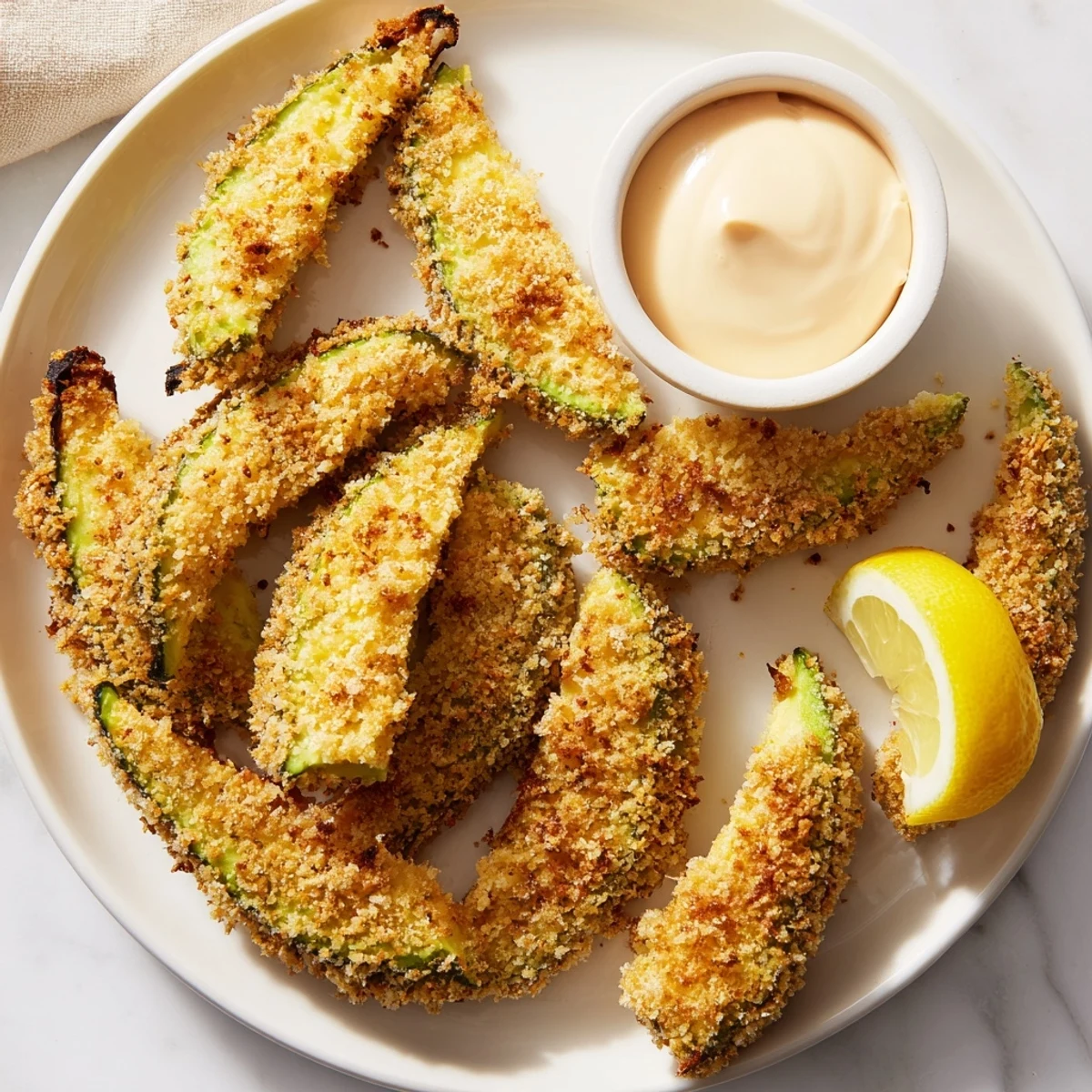 These oven-baked avocado fries are crispy on the outside, creamy inside, an ideal appetizer.