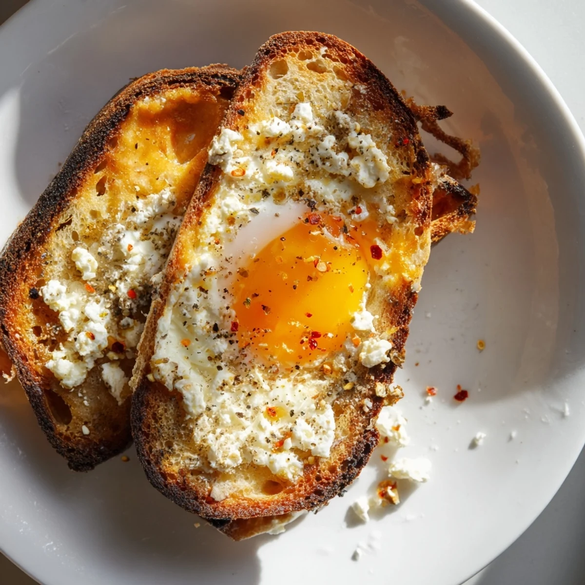Feta Fried Eggs Grilled Cheese with a golden crust, oozing cheese ready to be sliced and enjoyed.