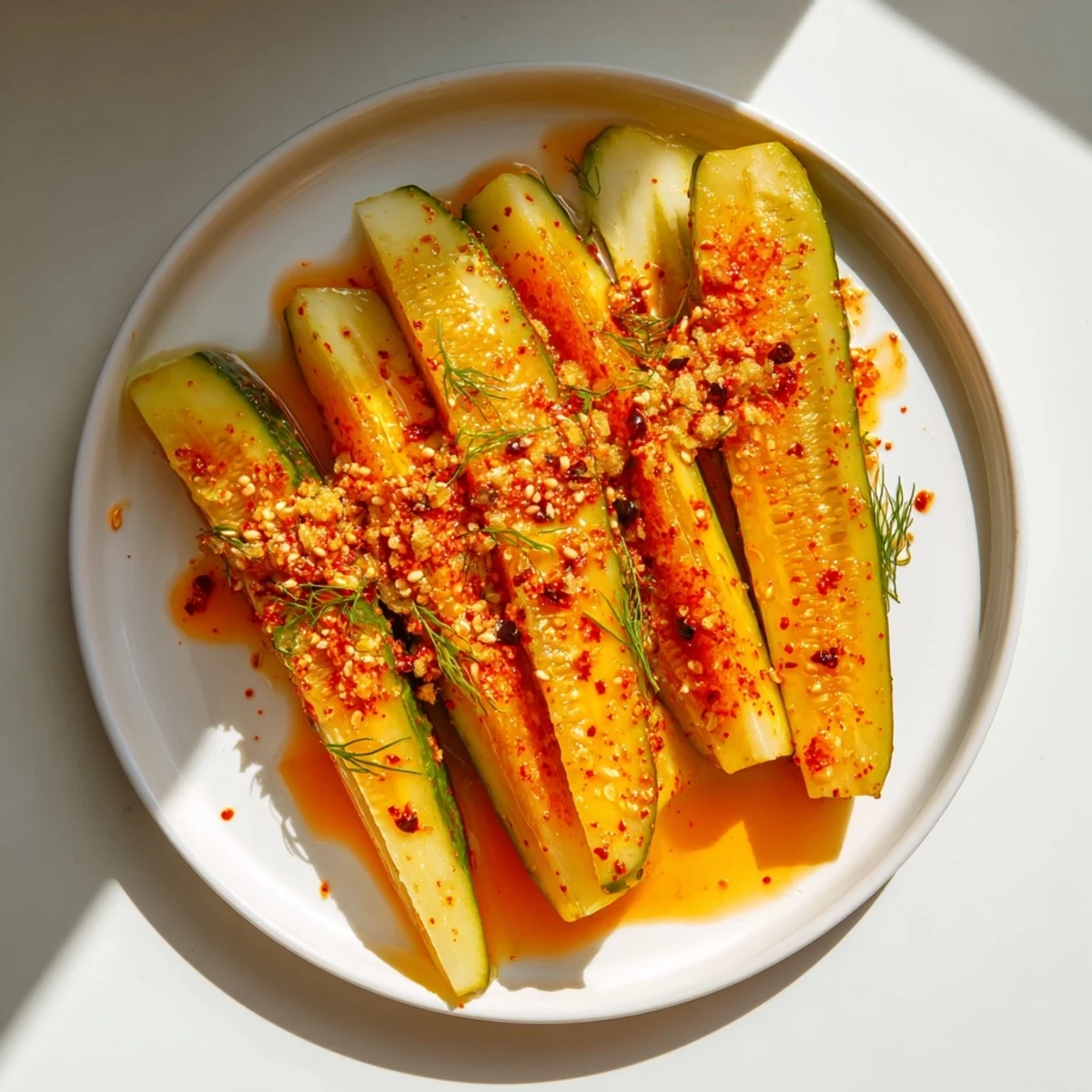 Close up shot shows delicious Taco Pickles, marinated in flavorful spices, a perfect party appetizer.