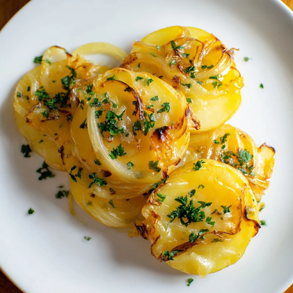 A comforting casserole of French Onion Soup Potatoes featuring layers of caramelized onions and cheese for dinner.