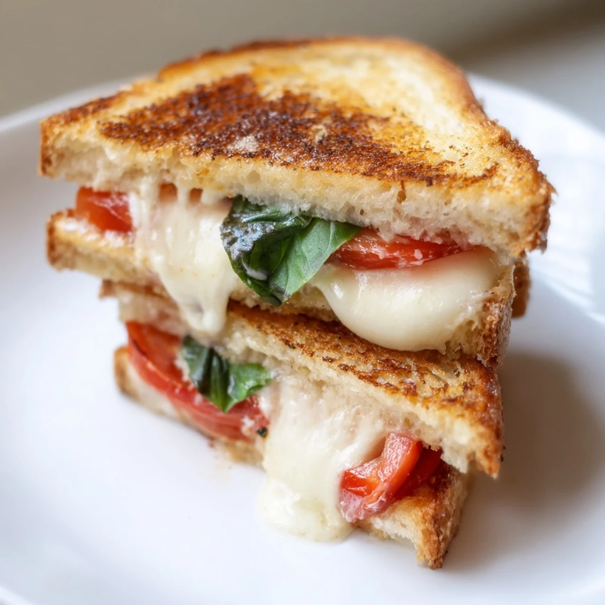 Hearty tomato basil grilled cheese, buttery sourdough grilled to crisp perfection, layered with juicy tomato and aromatic fresh basil.  