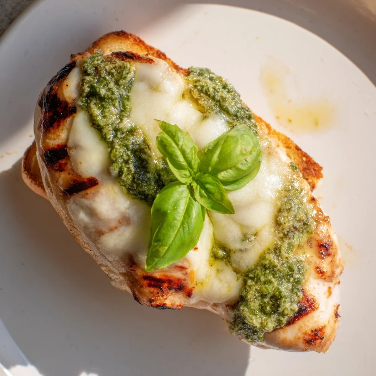 Toasted ciabatta holds grilled chicken, creamy pesto, and melted mozzarella in this easy Pesto Chicken Melt.