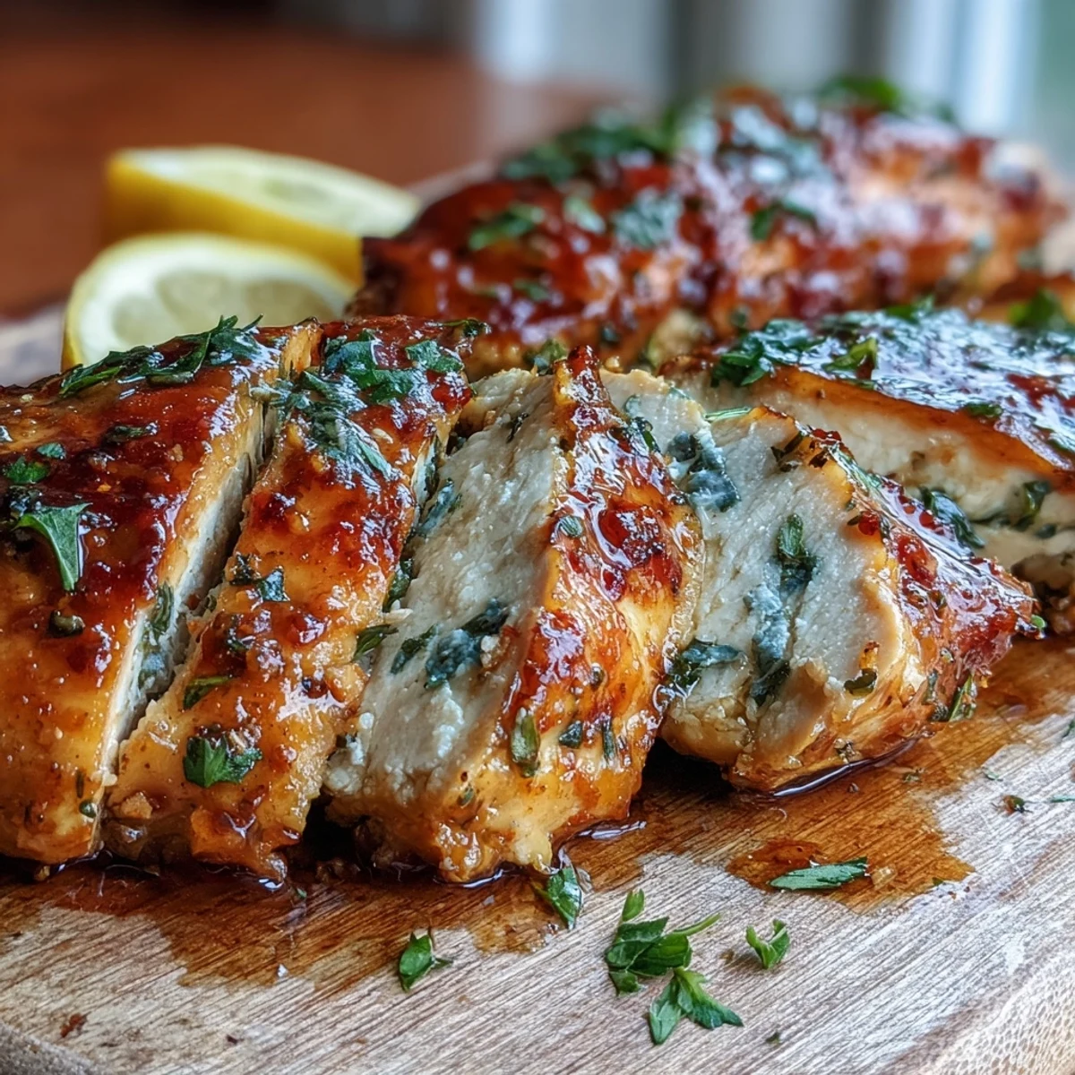 Golden-brown Oven Baked Chicken Breast fresh from the oven, seasoned with fragrant herbs and ready to slice for a healthy dinner.