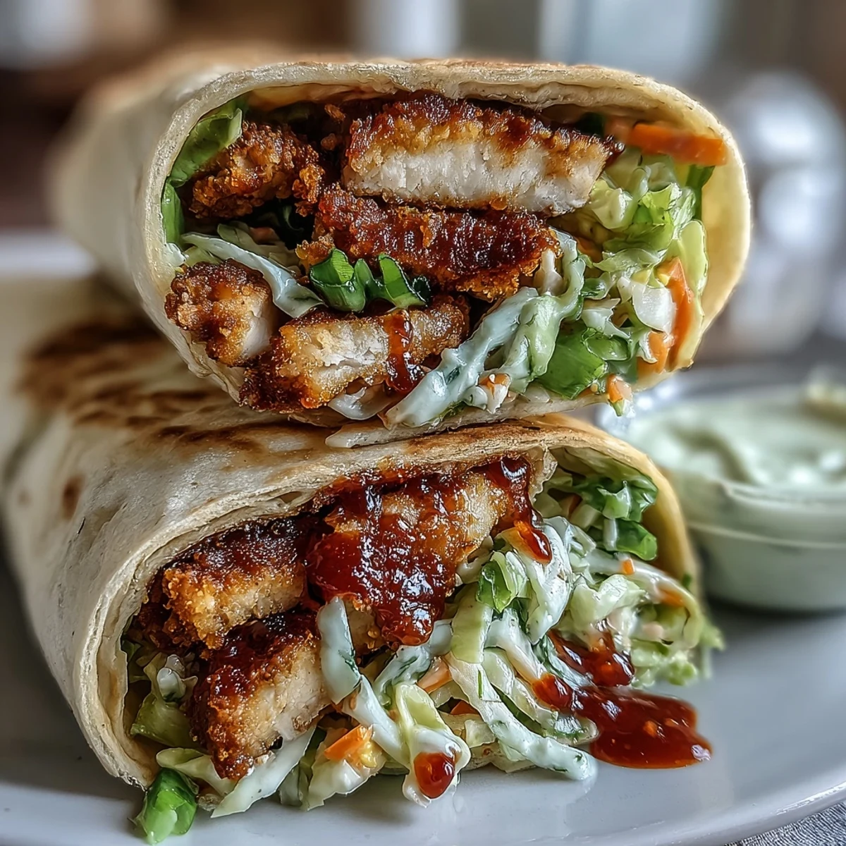 Golden-brown crispy turkey strips nestled in a soft flour tortilla with vibrant Korean slaw for a quick snack.  