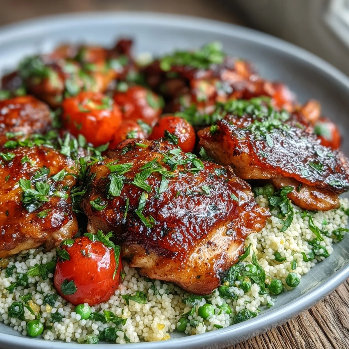 Savory One-Pan Garlic Butter Chicken Couscous served fresh from the skillet, garnished with parsley and bright lemon zest.