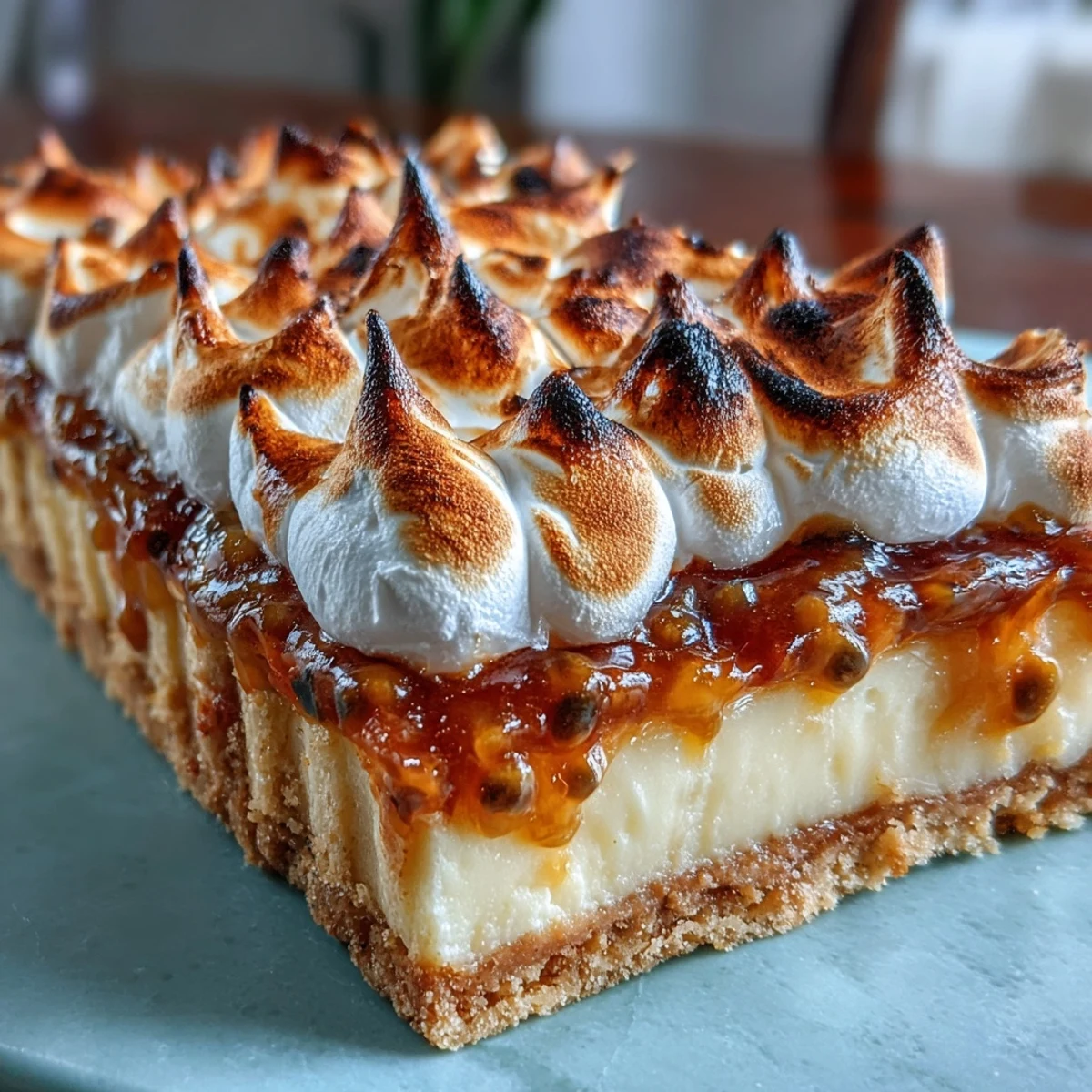 A crisp, buttery tart shell cradles silky passionfruit filling, crowned with toasted meringue peaks for a showstopping finish.  