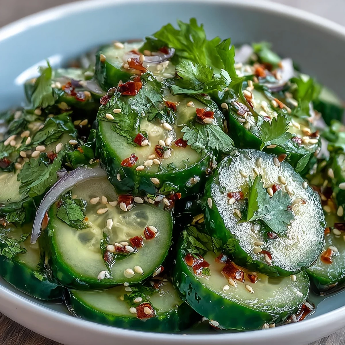 Crisp chilli-lime cucumber salad with zesty lime dressing and fresh cilantro, perfect for summer barbecues and light lunches.  