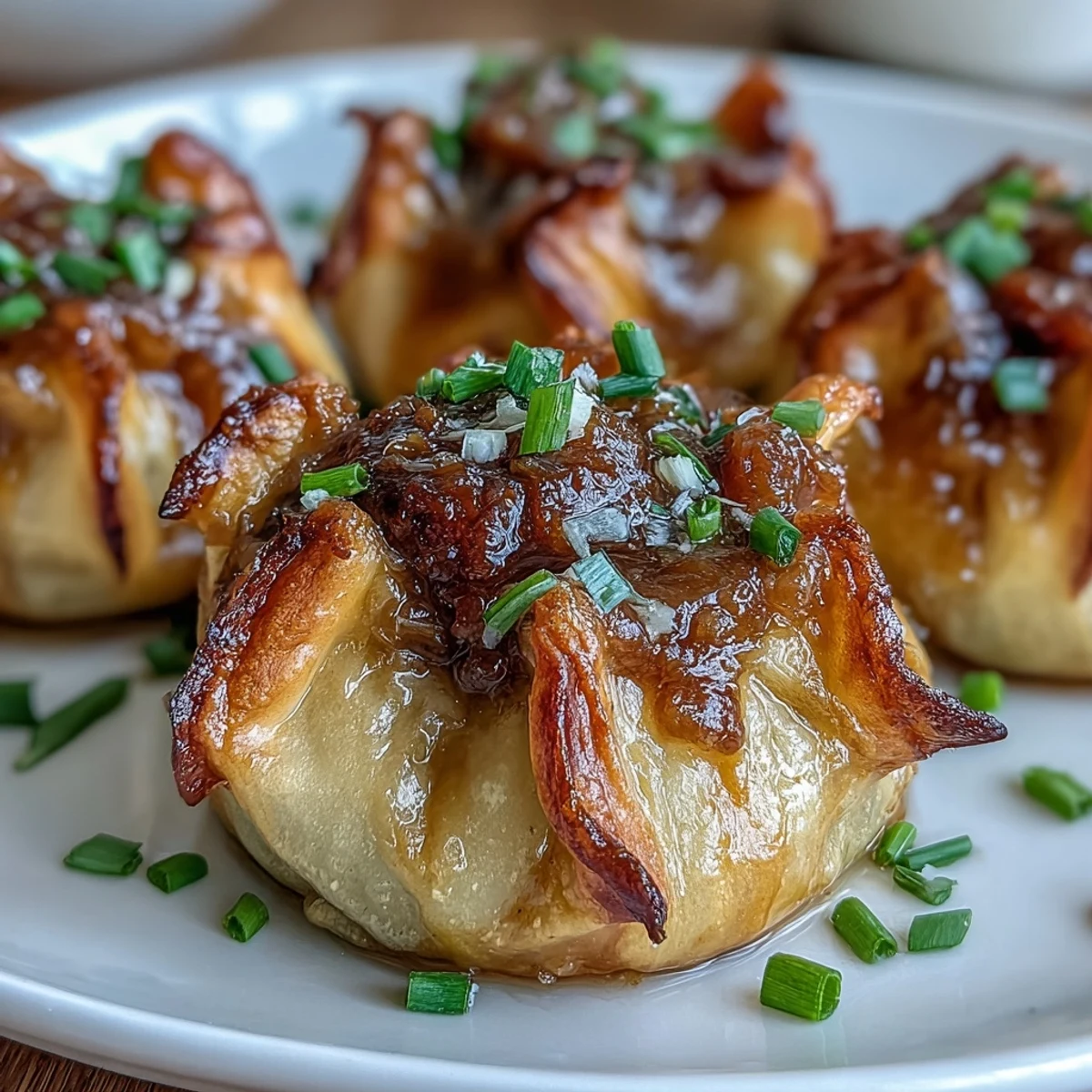 Crispy Caramelized French Onion Soup Dumplings filled with melted Gruyère and golden onions, perfect for appetizer platters.