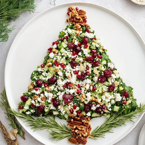 Festive Cranberry & Feta Cheese Tree Dip salad: A colorful appetizer bursting with sweet cranberries and salty feta.