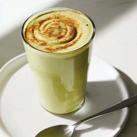 A creamy Matcha Snickerdoodle Protein Shake, blending vibrant green matcha and warming cinnamon flavors.