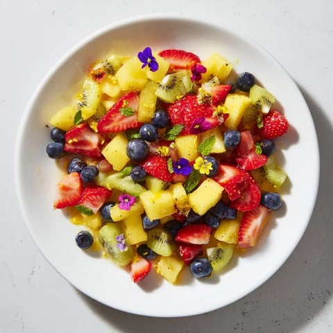 Festive Bow Fruit Medley: A colorful mix of sliced fruits, drizzled with sweet lime dressing, ready to enjoy.