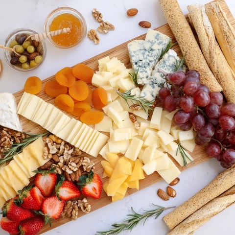 Overflowing The Waterfall Edge Grazing Board, a visually stunning appetizer ready to serve with crackers.