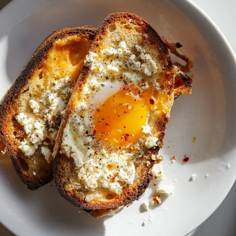 Feta Fried Eggs Grilled Cheese with a golden crust, oozing cheese ready to be sliced and enjoyed.