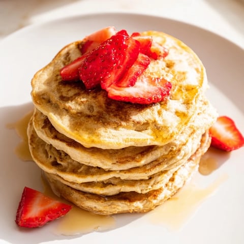 Golden, fluffy Protein Banana Pancakes, ready to be flipped on the hot griddle for a quick breakfast.