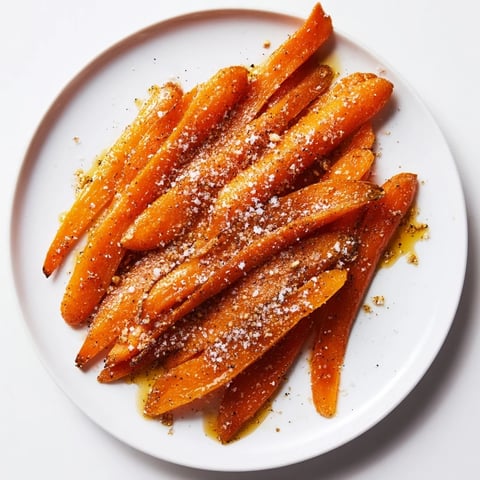 Crispy Parmesan baby carrot chips, glistening with honey, ready as a delicious snack or side.